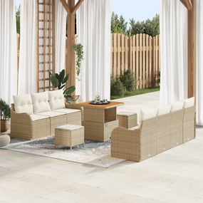 Conjunto de 10 Peças de Sofá de Jardim com Almofadas Bege de Rattan Poliéster Acácia