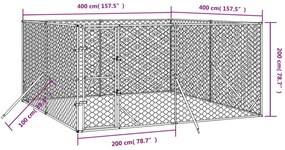 Canil de exterior 4x4x2 m aço galvanizado prateado