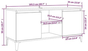 Móvel de TV com pernas em metal 103,5x35x50 cm cinzento cimento