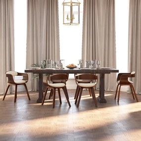 Cadeira jantar 6 pcs madeira curvada/couro artificial cor creme