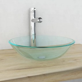 vidaXL Lavatório em vidro temperado, 42 cm, transparente