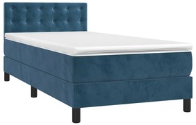 Cama box spring c/ colchão/LED 100x200 cm veludo azul-escuro