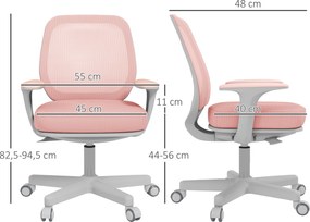 Cadeira de escritório, cadeira de escritório ergonómica em malha, altura ajustável, 55 x 48 x 82,5–94,5 cm, rosa