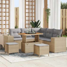 Conjunto de Sofá de Jardim de 8 Peças com Almofadas Bege Rattan PE Acá