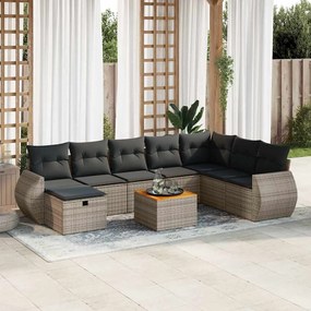vidaXL 9 pcs conjunto sofás p/ jardim com almofadões vime PE cinzento