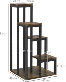 Suporte para plantas com prateleiras para flores, 4 prateleiras de alturas diferentes, estrutura em aço 40 x 40 x 81 cm, preto