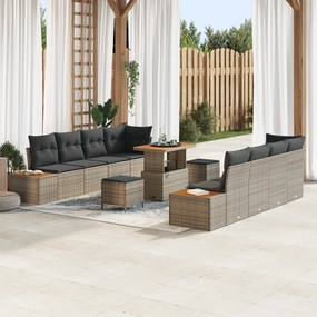 Conjunto de Sofás de Jardim vidaXL 11 Peças com Almofadas Cinza Rattan