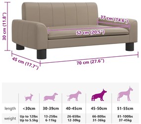 Cama para cães 70x45x30 cm couro artificial cappuccino
