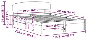 Estrado de Cama com Cabeceira Branca 160x200 cm Madeira Sólida de Pinh