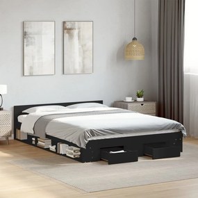Estrutura de cama c/ gavetas 160x200 cm derivados madeira preto