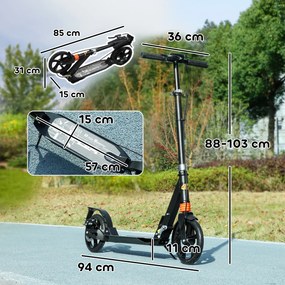Trotinete infantil, patinete dobrável de 2 rodas, guiador com 4 posições de altura, 94 x 36 x 88-103 cm, preto