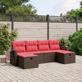 vidaXL 6 pcs conjunto de sofás jardim c/ almofadões vime PE castanho