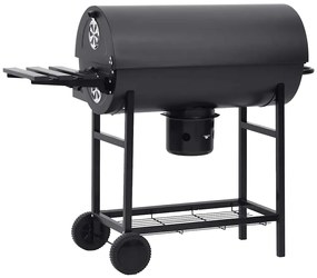 Grelhador barril c/ rodas e prateleiras 115x85x95cm aço preto