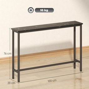 Mesa Consola Moderna Consola de Entrada Estreita com Superfície com Efeito Mármore e Estrutura de Metal 100x20x66 cm Preto