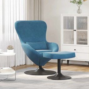 vidaXL Cadeira Egg com Puff with Footstool Azul Veludo