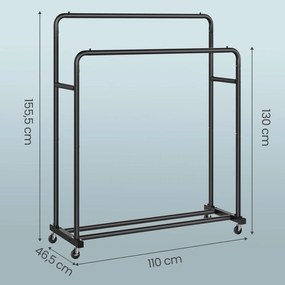 Guarda roupa aberto com rodas 46,5 x 110 x 155,5 cm Preto