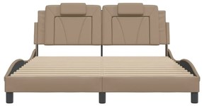 Estrutura cama c/ luzes LED 160x200 couro artificial cappuccino