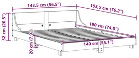 Estrutura cama c/ cabeceira 140x190 cm pinho maciço