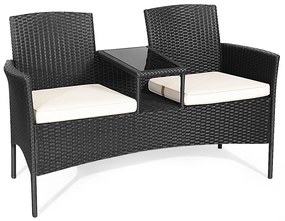 Conjunto de mesa e sofá em vidro de rattan PE com almofadas moderno para jardim, piscina, pátio 138 x 61 x 85 cm Almofadas Brancas