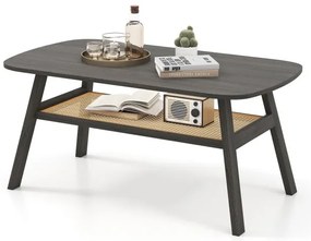 Mesa de centro em madeira para sala de estar com prateleira em rattan 100 x 55 x 44,5 cm Cinza escuro e natural