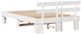 Estrado de Cama com Cabeceira Branco 140x190 cm em Madeira de Pinho