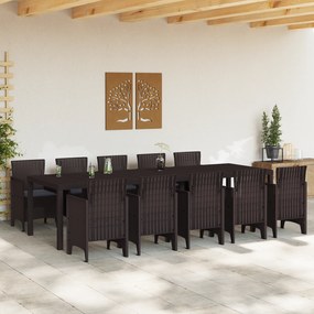 Conjunto de Jantar de 11 Peças com Almofadas Marrom Polirattan, Mesa p