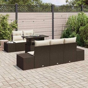 vidaXL Conjunto de Sofá de Jardim de 6 Peças com Almofadas Castanho em Rattan Poliéster