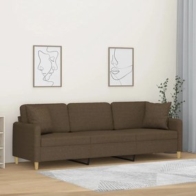 vidaXL Sofá 3 lugares c/ almofadas e almofadões 210 cm tecido castanho