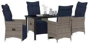 Conjunto de Jantar vidaXL de 5 Peças com Almofadas em Rattan Cinza Pol