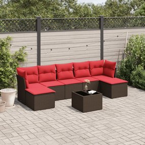vidaXL 8 pcs conjunto sofás de jardim c/ almofadões vime PE castanho