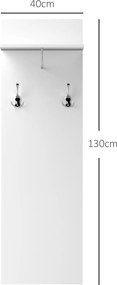 Cabide de parede para a entrada com prateleira 40 L x 21,3 P x 130 A cm, 2 ganchos e barra de alumínio, para a entrada, corredor ou quarto branco