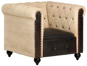 vidaXL Poltrona chesterfield couro genuíno castanho