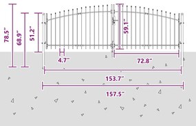 Portão de Jardim com Topo de Lança Duplo Cinza 150x400 cm em Aço