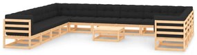14 pcs conj. lounge jardim c/ almofadões antracite pinho maciço