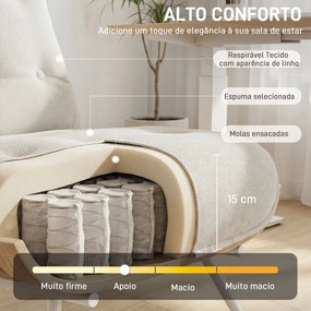 Poltrona de Sala Estofada em Linho com Assento Acolchoado Suporte com Estrutura de Aço 62,5x94x81 cm Creme