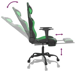 Cadeira gaming massagens c/ apoio pés couro artif. preto/verde