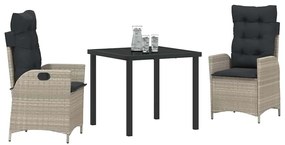 Conjunto de Jantar de Jardim com 3 Peças e Almofadas Cinza Claro em Ra