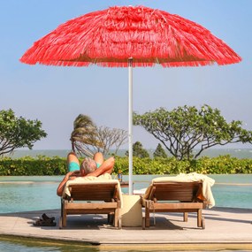 Guarda-sol de praia com ângulo de inclinação ajustável 8 varetas portáteis para piscina de pátio 200 m vermelho