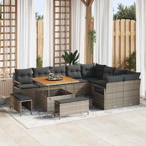 Conjunto de Sofá de Jardim vidaXL de 12 Peças com Almofadas Cinza Rattan Poliéster Acácia