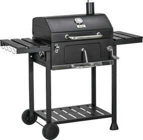 Outsunny Churrasqueira a carvão BBQ-Smoker, incl. termómetro, abre-garrafas, 120 x 64 x 114 cm, Preto | Aosom Portugal