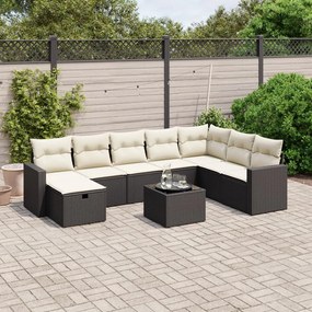 9 pcs conjunto de sofás p/ jardim c/ almofadões vime PE preto