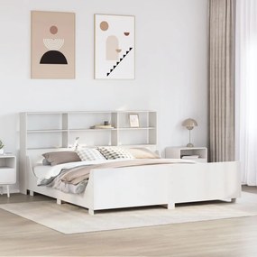 Cama com estante sem colchão 200x200 cm madeira maciça branco