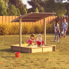 Caixa de areia crianças Fritzi 140 x 140 x 120 cm com cobertura solar castanho e antracite
