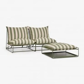 Sofá Modular De Jardim De 2 Peças E Puff Conversível Amaro Tapioca Beige - Verde Azeitona Profundo - Sklum