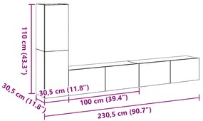 Conjunto de Gabinete de TV VidaXL de 3 Peças, Montado na Parede, Madei
