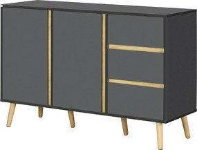 Aparador baixo com 2 portas e 3 gavetas, estilo escandinavo, 120 x 40 x 80 cm, cinza