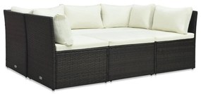 4 pcs conjunto lounge jardim c/ almofadões vime PE castanho