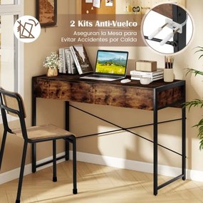 Secretária de escritório 111 x 48 x 76 cm com 2 gavetas, travessas reforçadas e suportes em X castanha