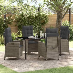 vidaXL Conjunto de Jantar de Jardim de 5 Peças com Almofadas Cinza Vime Poliéster