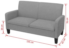 Sofá de 2 lugares 135x65x76 cm cinzento claro